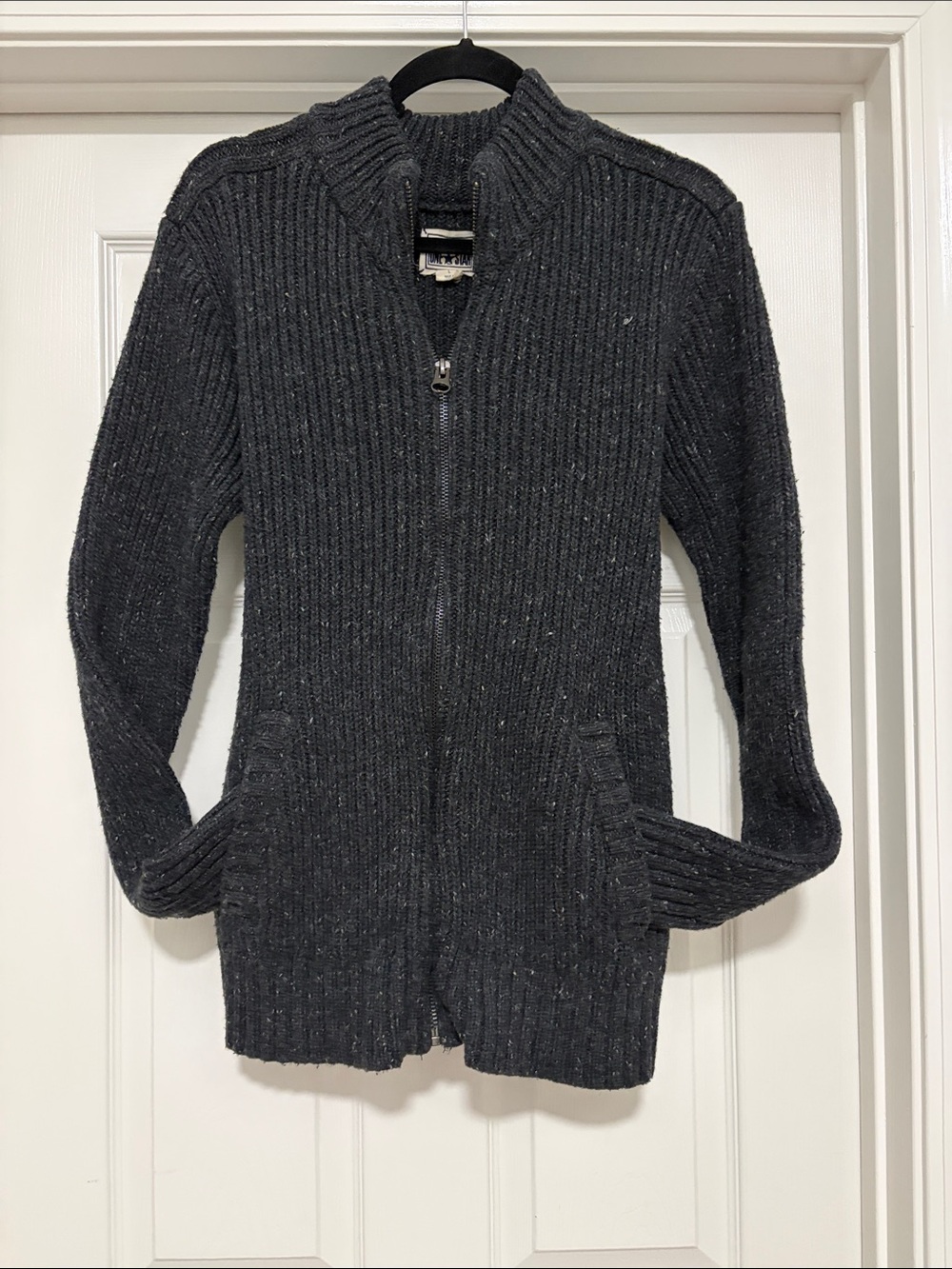 Converse One Star Men's Dark Charcoal Ribbed Full-Zip Cardigan Sweater Jacket